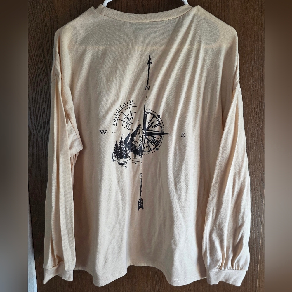 Beige Long Sleeve Shirt with Compass Design